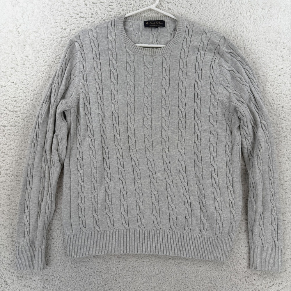 Brooks Brothers Sweater Mens Large Gray Supima Cotton Cable Knit Crewneck Ribbed